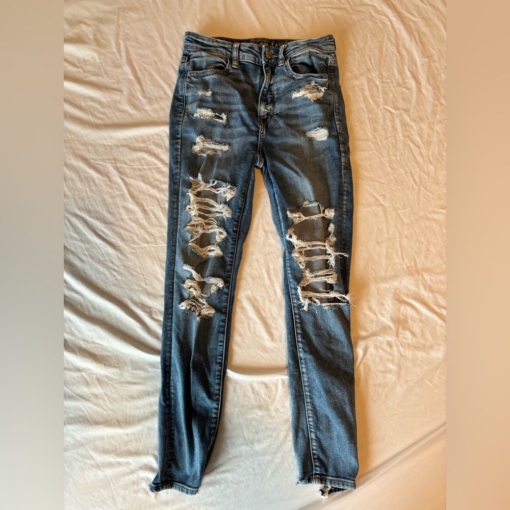 American Eagle High Rise Ripped Jeans